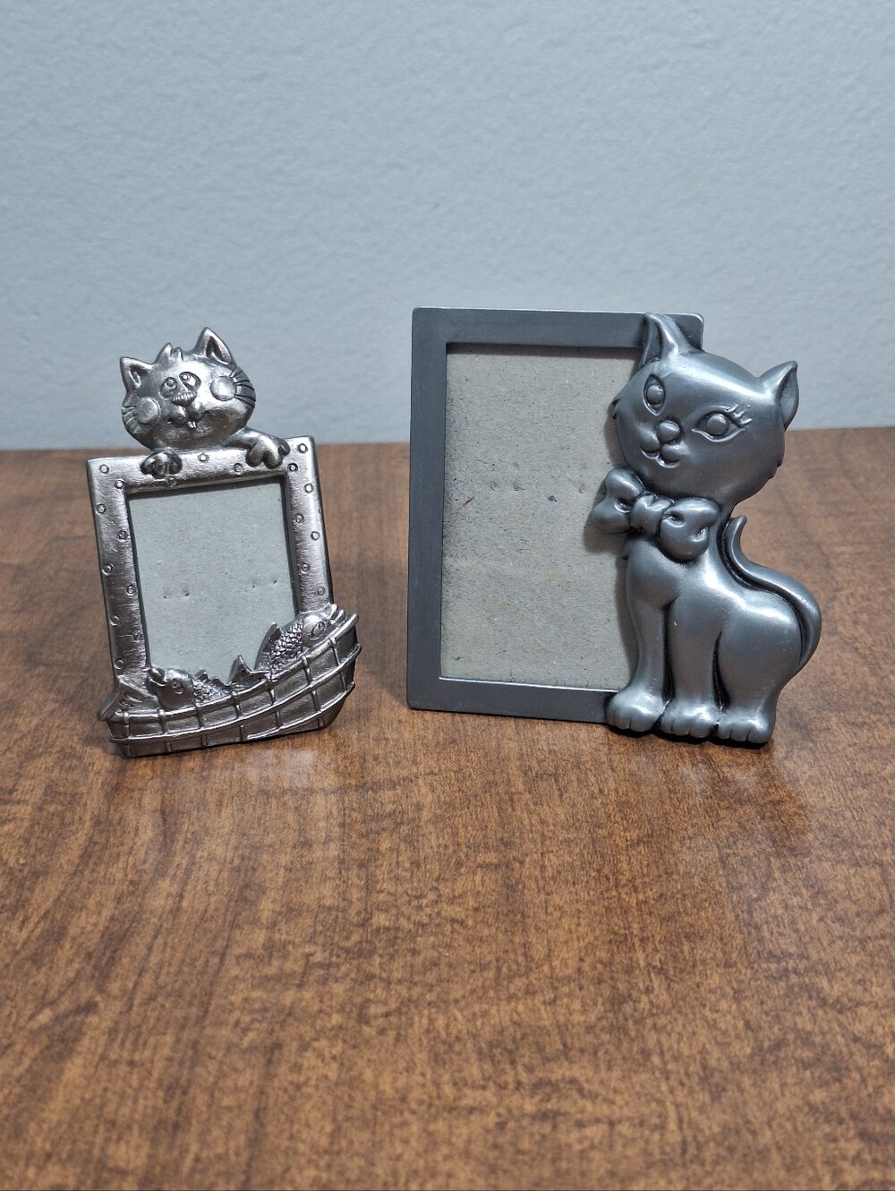 Set Of 2 Connoisseur Heavy Silvertone 3D Kitty Cat Mini Picture Frames Whimsical